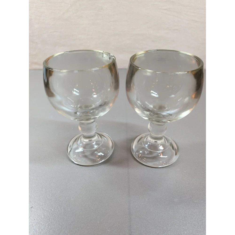 Vintage Clear Glass Goblets Set of 2 Stemmed Drinking Glasses Bubble Stem 5